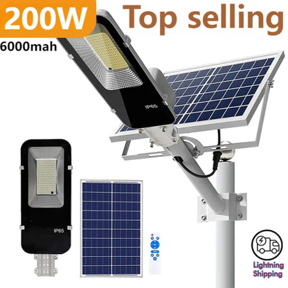 200W High-Performance Outdoor Solar Street Light with 6000mAh Battery, Waterproof Design, and Automatic Dusk-to-Dawn Function for Garage and Garden Use