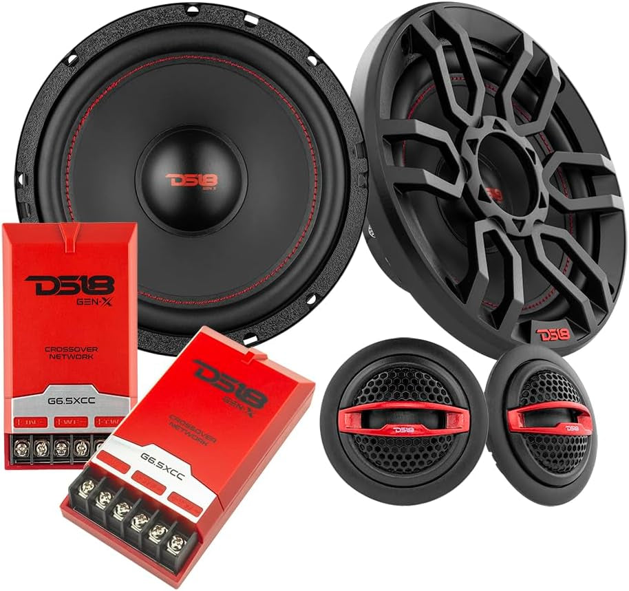 DS18 GEN-X6.5C Component Set - 6.5", 2-Way, 150W Max, 50W RMS, Black Paper Cone, Tetorn Dome Tweeters, 4 Ohms - Clarity Unparalled by Other Speakers in Their Class (2 Speakers)