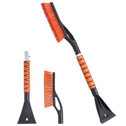 27-Inch Aluminum Snow Brush and Ice Scraper with Foam Handle and Non-Scratch Bristles - Lightweight, Portable, and Detachable Design for Vehicle Windshields