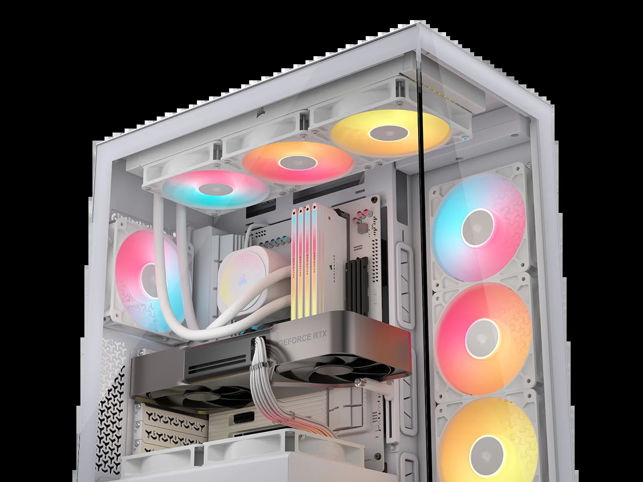 CORSAIR 3500X RS-R ARGB Mid-Tower PC Case – 3X Pre-Installed RS120-R ARGB Fans – GPU Anti-Sag Arm – Tempered Glass – Fits up to 10X 120Mm Fans – Reverse Connection Motherboard Compatible, White