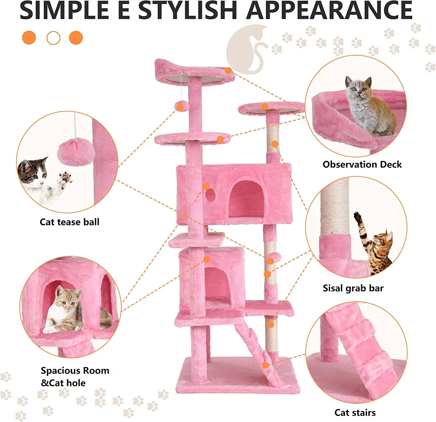 54In Kitten Activity House with Cat Scratching Posts Stand House Cat Condo with Funny Toys Pink