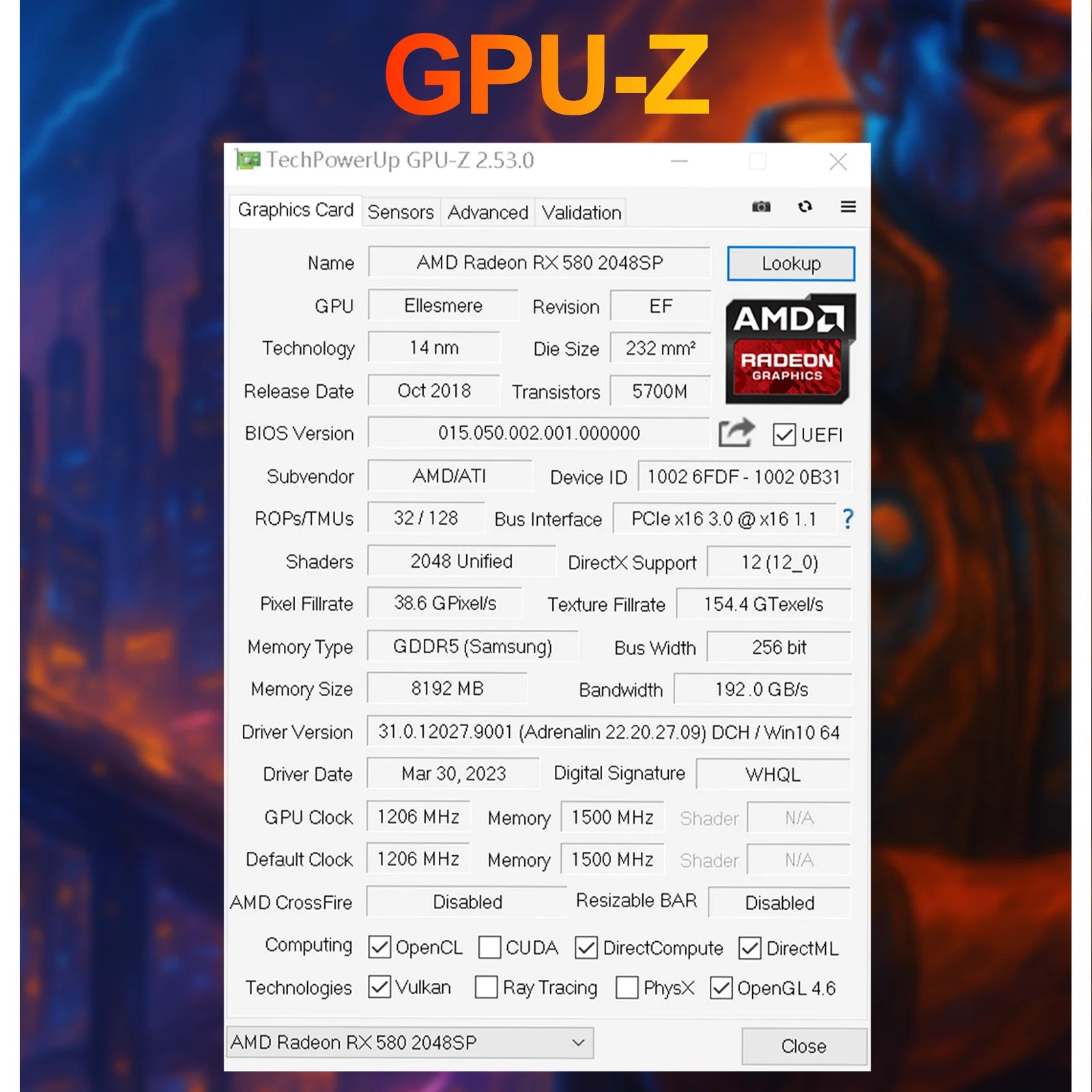 AMD Radeon RX580 8GB 256-Bit GDDR5 Gaming Graphics Card with Dual Fans and PCI Express 3.0 - White