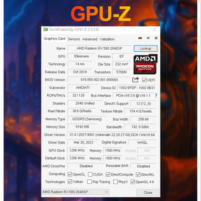 AMD Radeon RX580 8GB 256-Bit GDDR5 Gaming Graphics Card with Dual Fans and PCI Express 3.0 - White