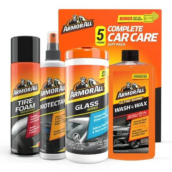 Armor All Comprehensive Car Detailing Care Kit with Bonus Air Freshener - 5 Piece Set for Holiday Gifting