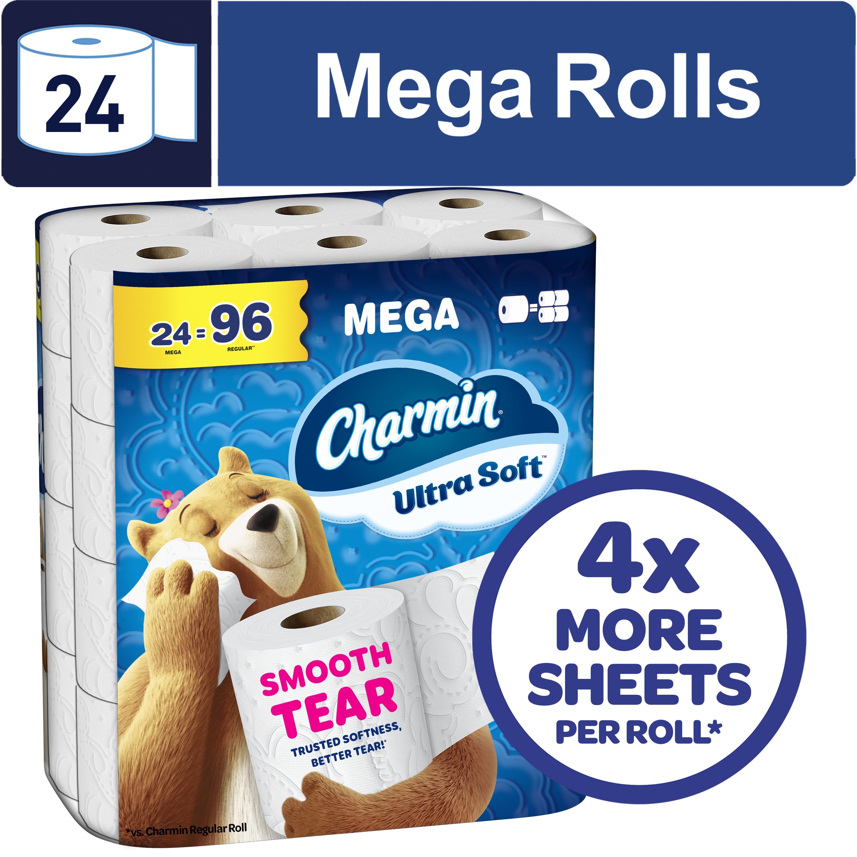 Charmin Toilet Paper Ultra Soft, 24 Mega Rolls, 2-Ply Bath Tissue