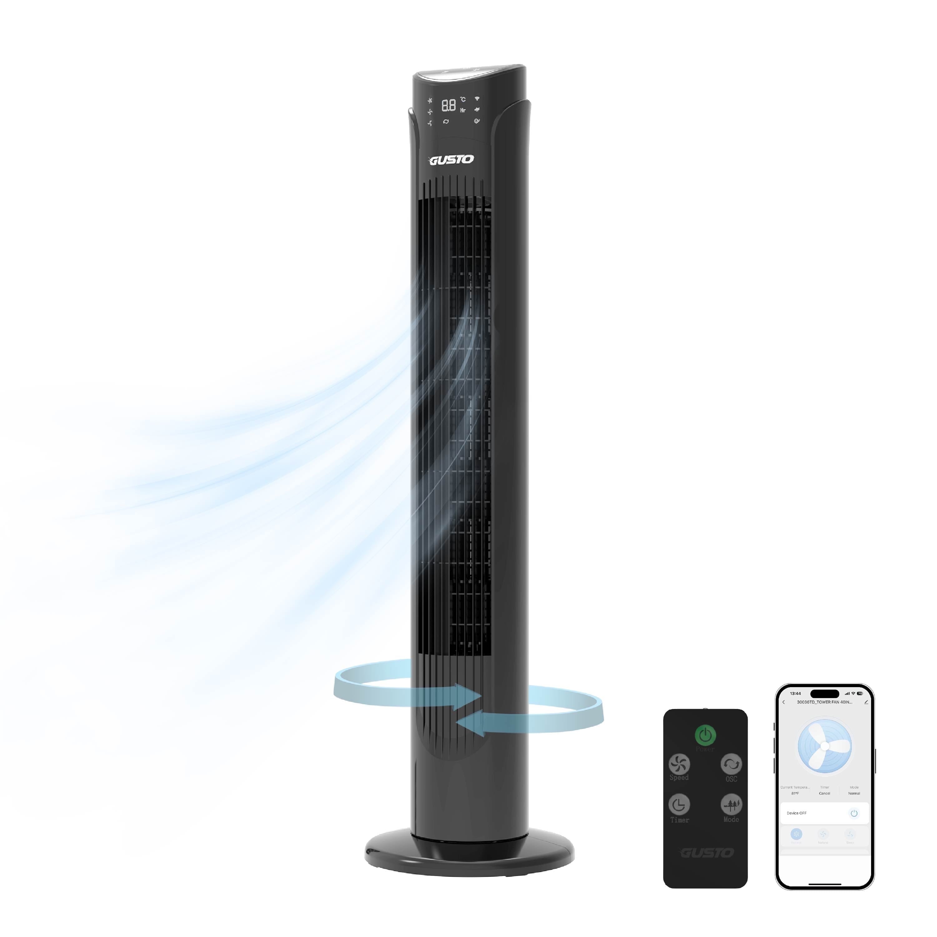 Gusto 33" Bladeless Tower Fan, 3-Speed Electric Fan with LED Display and Wifi Function, Black