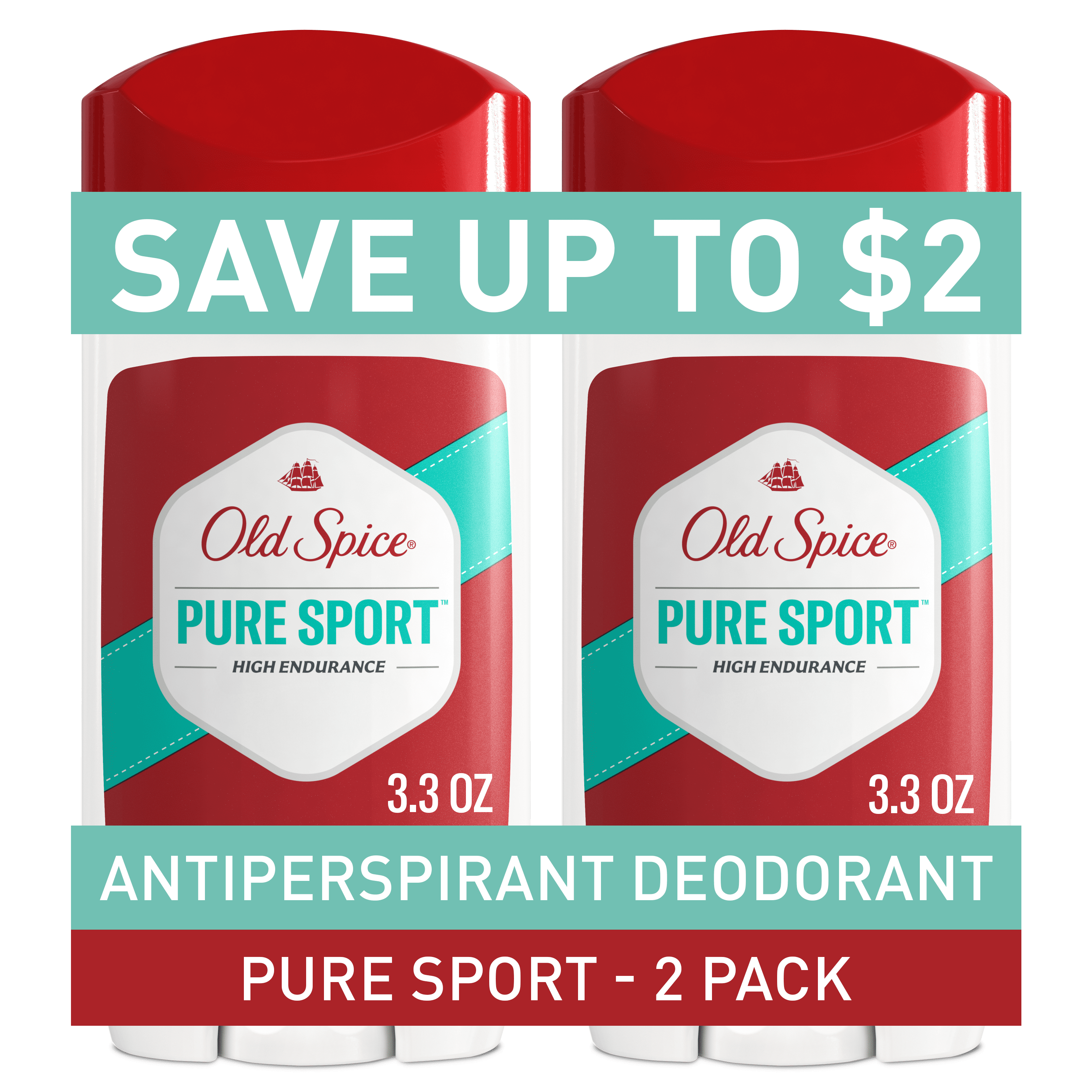 Old Spice High Endurance Antiperspirant Deodorant for Men, Stick, Pure Sport, 3.3 Oz (2 Pack)