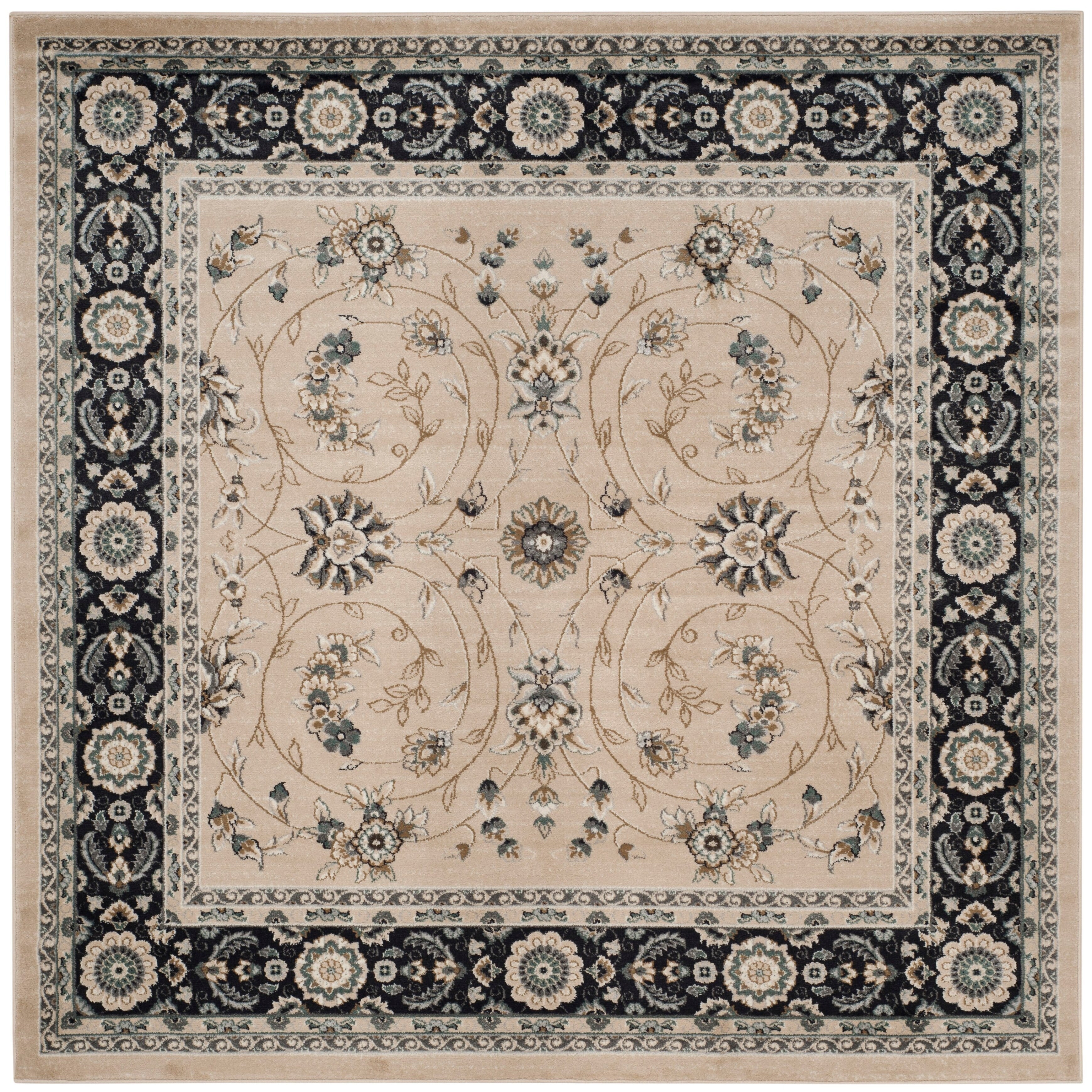 SAFAVIEH Lyndhurst Janel Traditional Bordered Area Rug, Light Beige/Anthracite, 7' X 7' Square