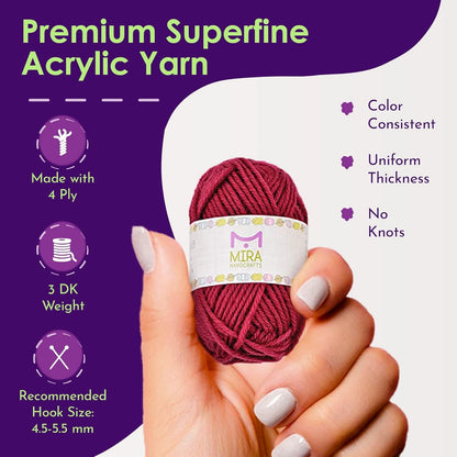 20 Multicolored Acrylic Yarn Skeins - Totaling 438 Yards for Crochet Projects