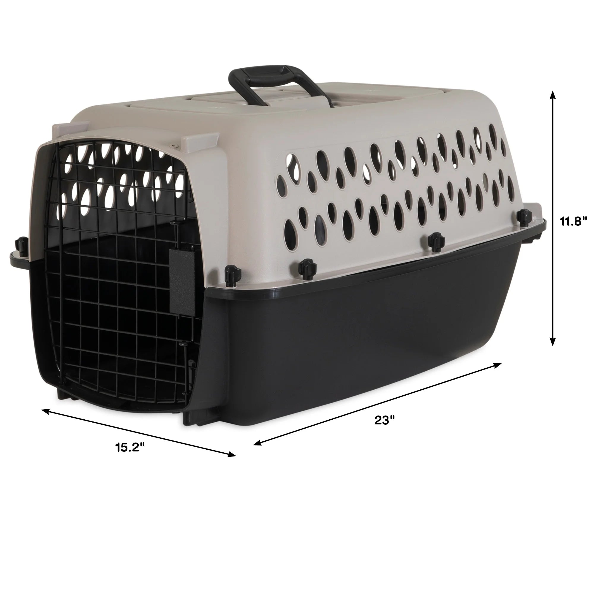 Vibrant Life Pet Portable Kennel for Dogs, Hard-Sided Travel Carrier, Durable, Metal Door, Black & Grey, for Pets up to 15 Lbs, 23" L X 15.2" W X 11.8" H