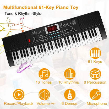 61Key Piano Keyboard Set,Electronic Keyboard Electric Musical Piano Instrument W Stand Mic Black