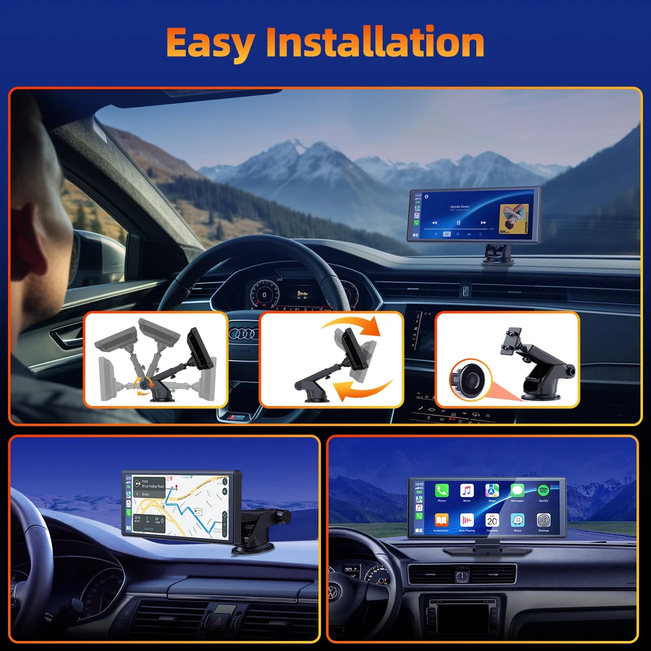 Portable Touchscreen Apple Carplay, 9.26" Wireless Carplay Screen for Car, Portable GPS Navigation for Car, Car Stereo with Airplay, AUX/FM, Googel, Siri, Bluetooth