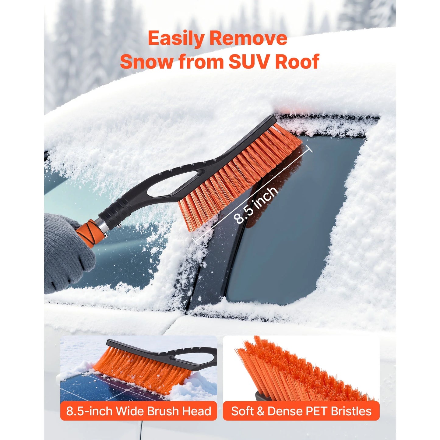 27-Inch Aluminum Snow Brush and Ice Scraper with Foam Handle and Non-Scratch Bristles - Lightweight, Portable, and Detachable Design for Vehicle Windshields