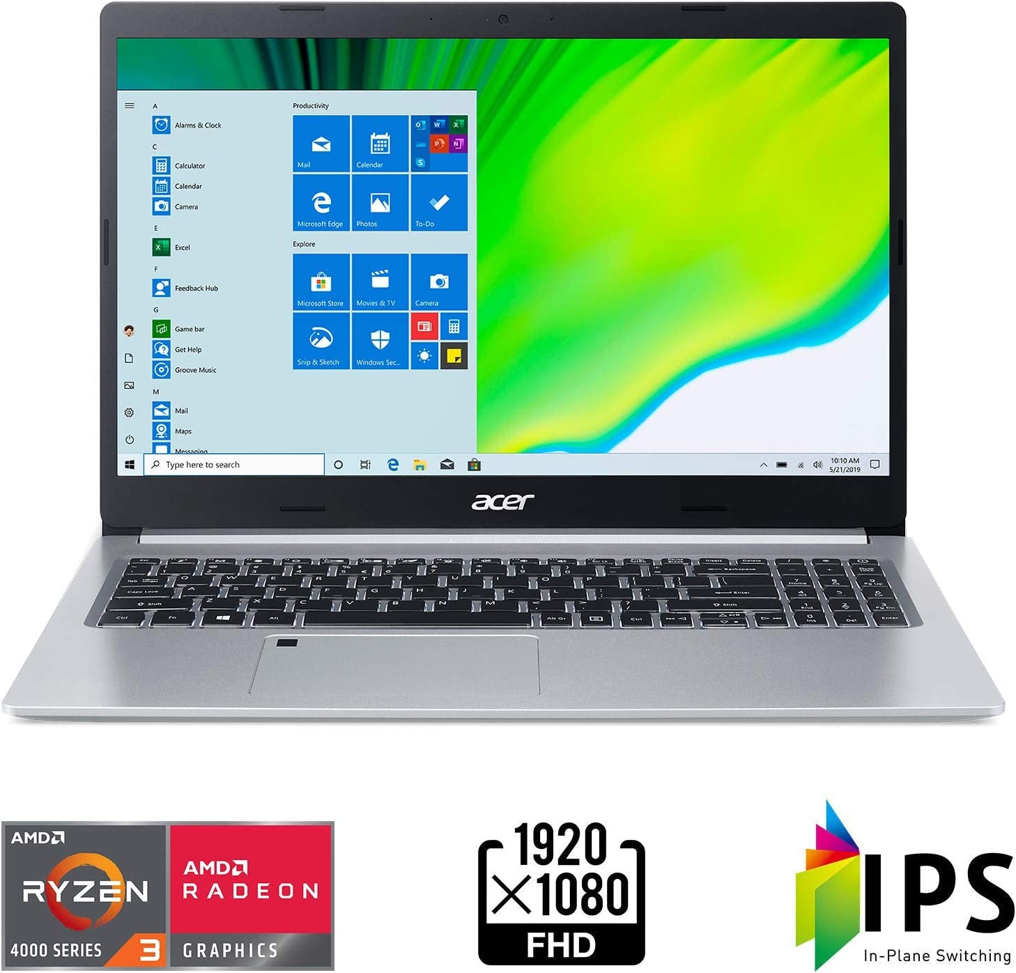 Acer Aspire 5 A515-44-R93G, 15.6" Full HD, AMD Ryzen 3 4300U Mobile Processor with Radeon Graphics, 4GB DDR4, 128GB Nvme SSD, Wifi 5, HD Webcam, Fingerprint Reader, Backlit Keyboard, Windows 10 S