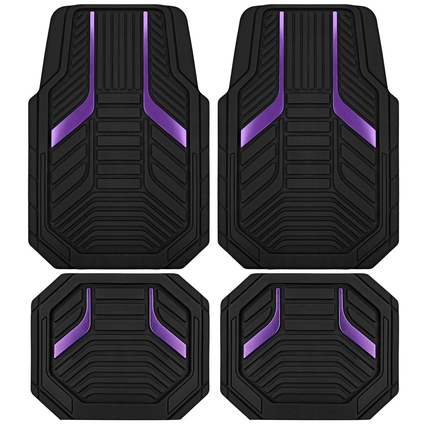 Road Comforts Heavy-Duty Rubber Floor Mats with Purple Aluminum Film - Complete Set for Front and Rear Vehicles