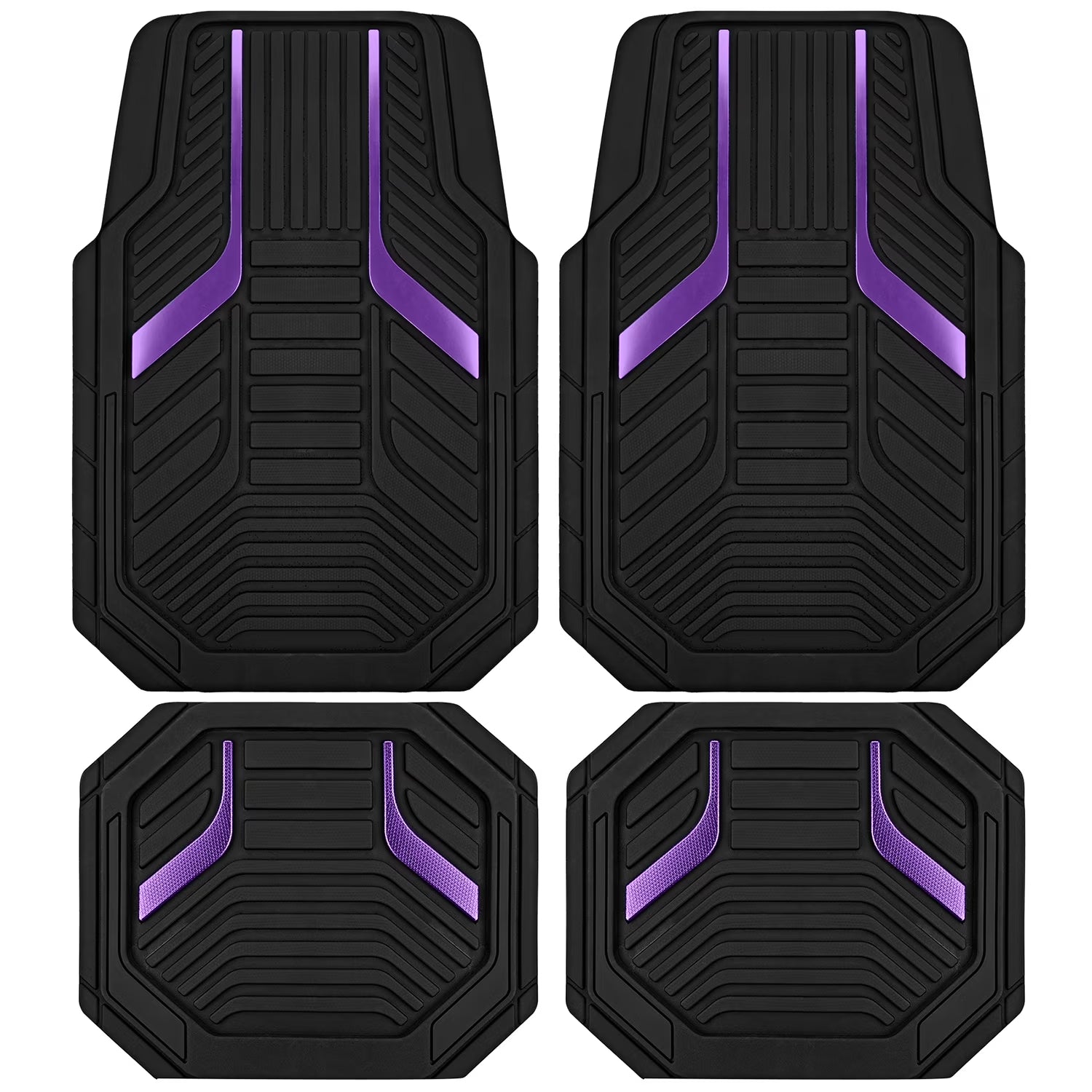 Road Comforts Heavy-Duty Rubber Floor Mats with Purple Aluminum Film - Complete Set for Front and Rear Vehicles