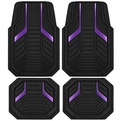 Road Comforts Heavy-Duty Rubber Floor Mats with Purple Aluminum Film - Complete Set for Front and Rear Vehicles