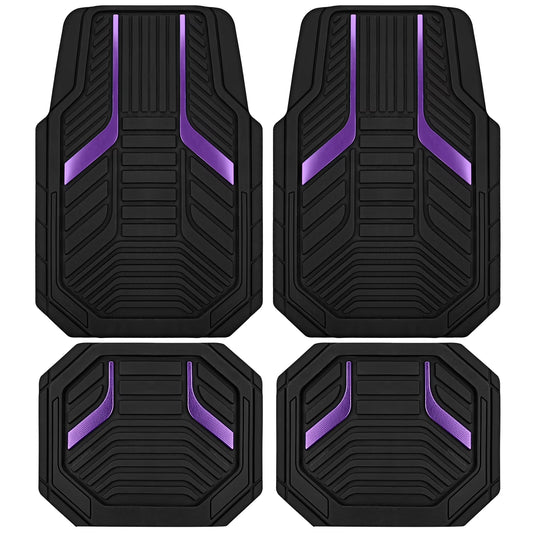Road Comforts Heavy-Duty Rubber Floor Mats with Purple Aluminum Film - Complete Set for Front and Rear Vehicles