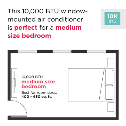 10,000 BTU Window Air Conditioner for Rooms up to 450 Sq Ft, White Finish
