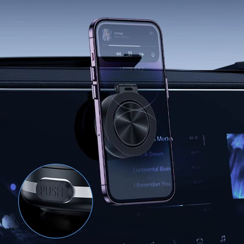 Magnetic Car Phone Mount with Vacuum Double-Sided Suction Cup, Folding Bracket, and 360-Degree Rotation