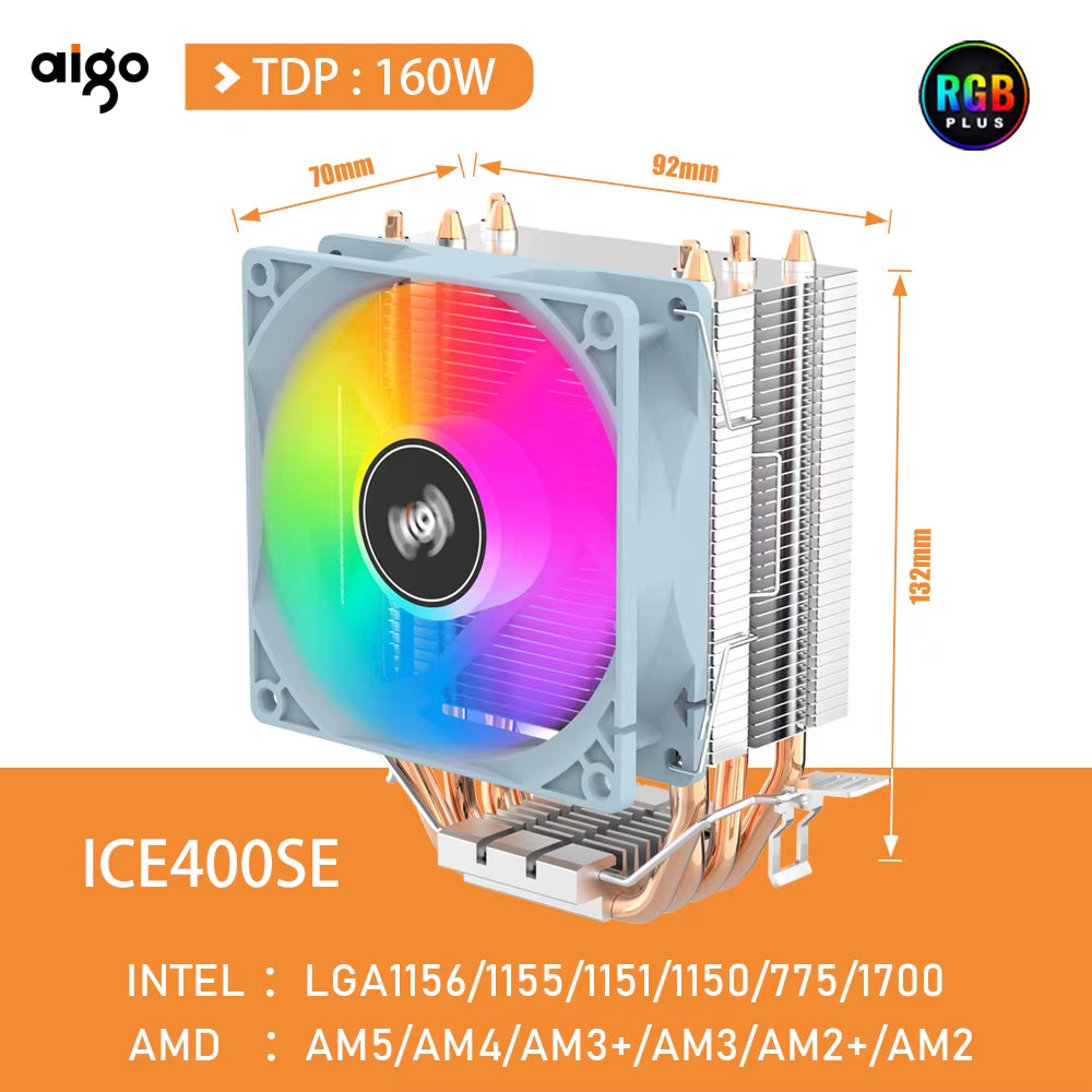Aigo CPU Cooler 2 4 6 Heat Pipes PC Radiator Cooling 3PIN PWM Silent Rgb Fan for Intel 1700 1150 1155 1156 1366 AM2/AM3/AM4 AMD