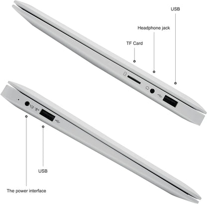 10.1" Inch Portable Kids Laptop Computer Powered by Linux-Android 12 OS, Bluetooth, Wi-Fi- White