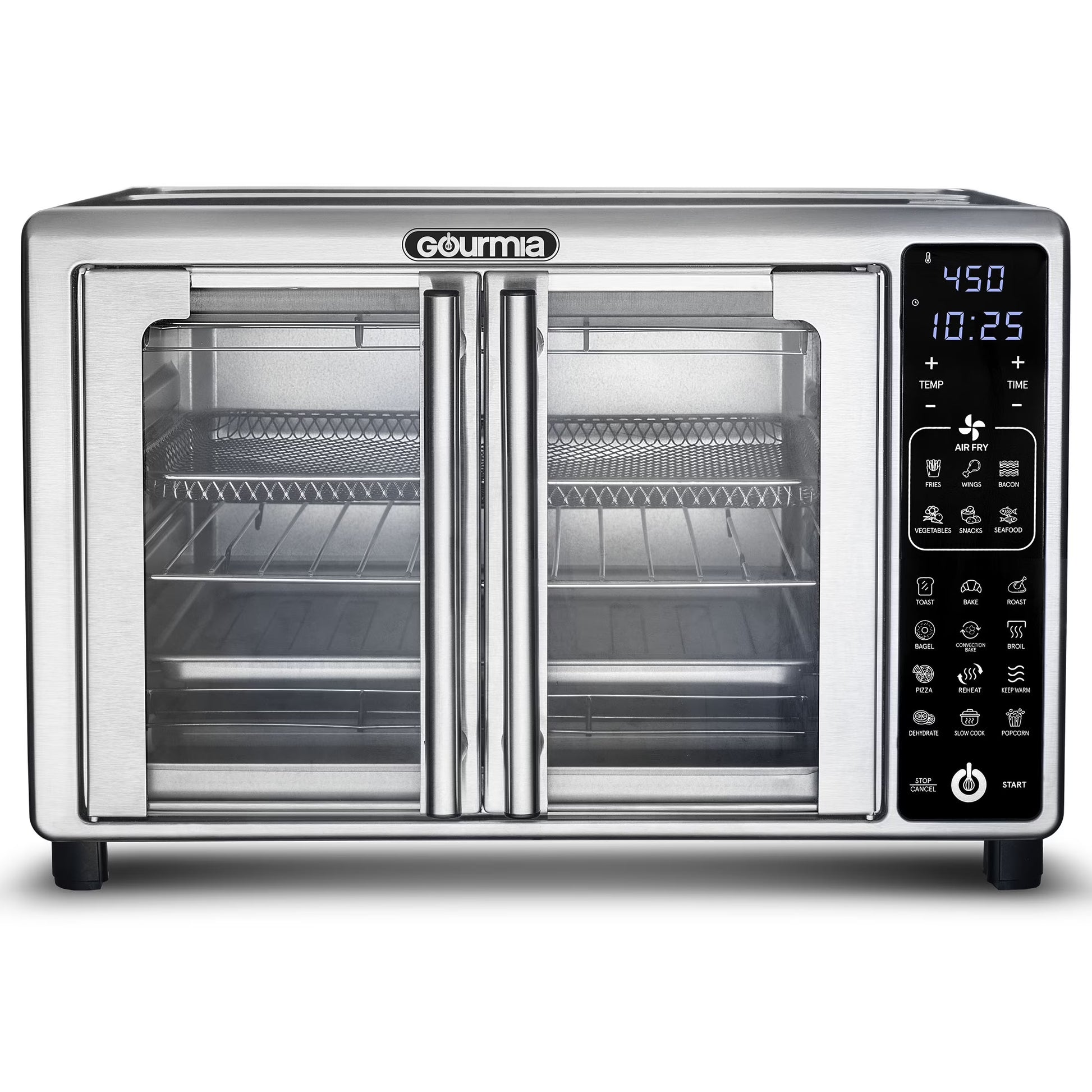 6-Slice Digital French Door Toaster Oven Air Fryer with 19 One-Touch Presets, 24L Capacity, Stainless Steel Finish