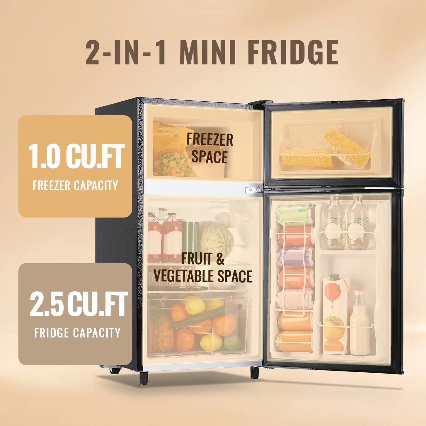 3.5 Cu. Ft. Compact Refrigerator with Freezer and Adjustable Thermostat - Silver Finish