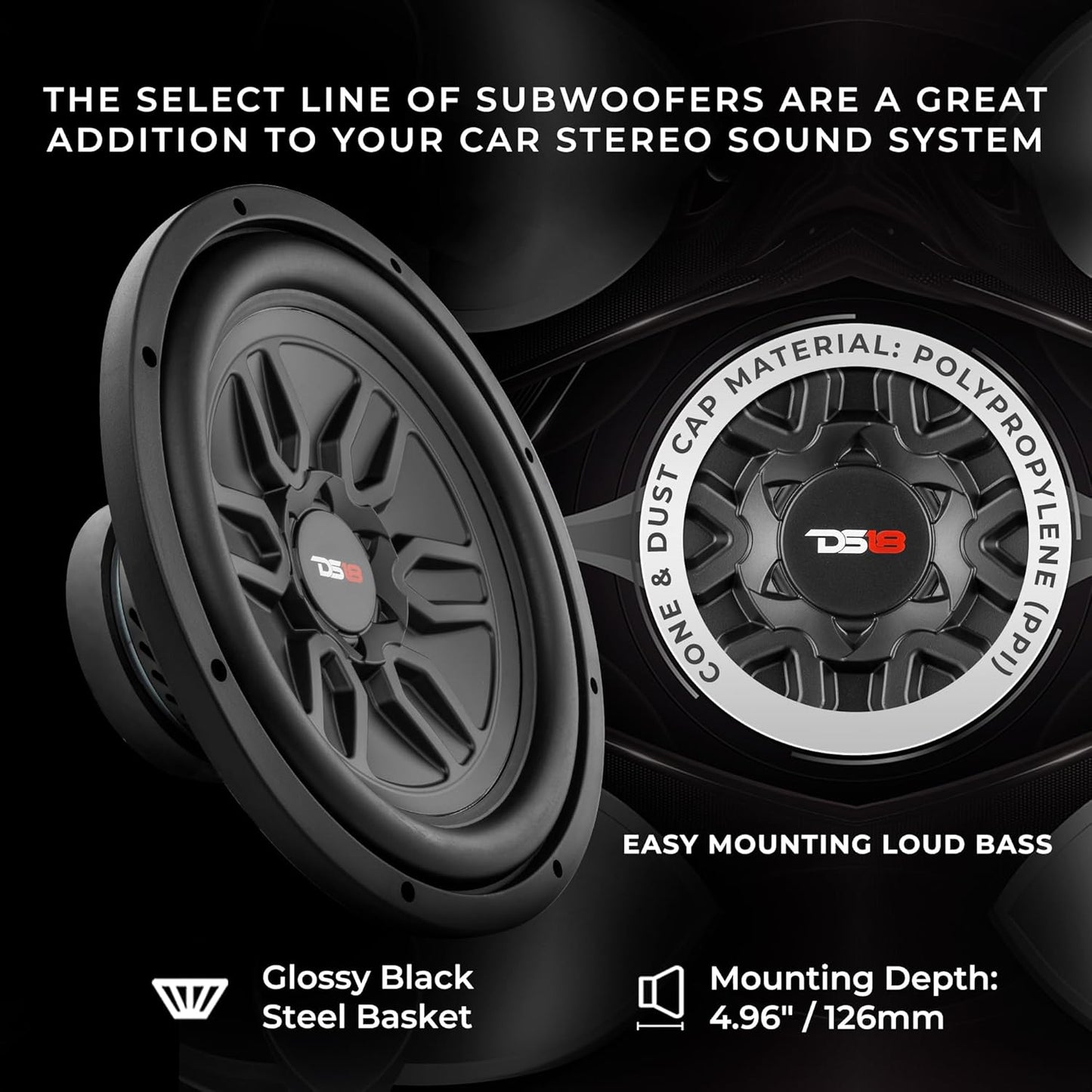 DS18 SLC-MD12.4D Car Subwoofer 12" 1000 Watts Max Power 250 Watts RMS Dual Voice Coil 4 Ohms. Easy Mounting. Loud Bass for Vehicle Stereo Sound System - 1 Speaker