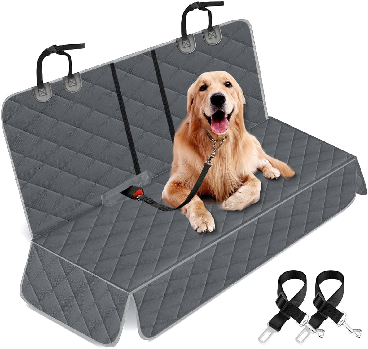 Premium Waterproof Dog Car Seat Cover for Back Seat Protection - Non-Slip Design with Middle Armrest Compatibility for Most Cars, Trucks, and SUVs - Black