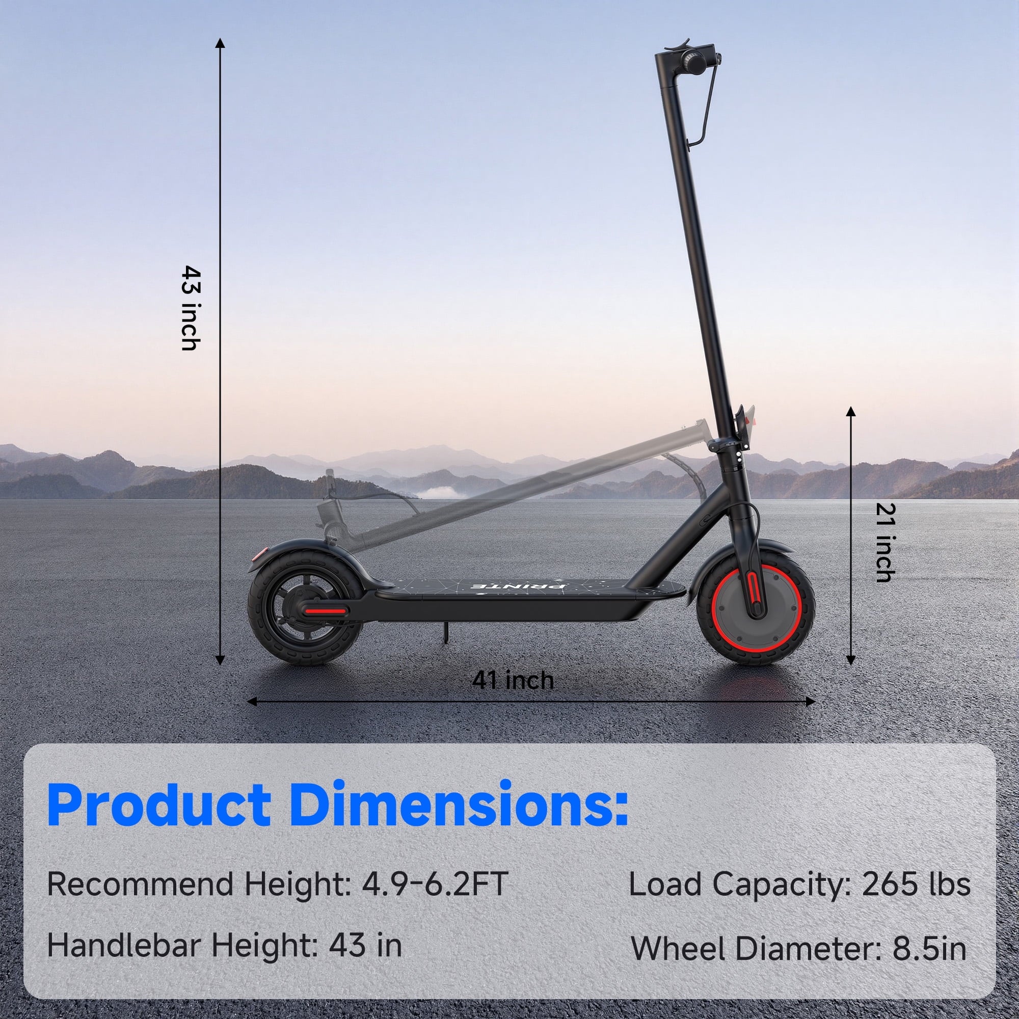 PRINTE N6 Electric Scooter 350W with LCD Display Waterproof APP 19MPH for Adult and Teen