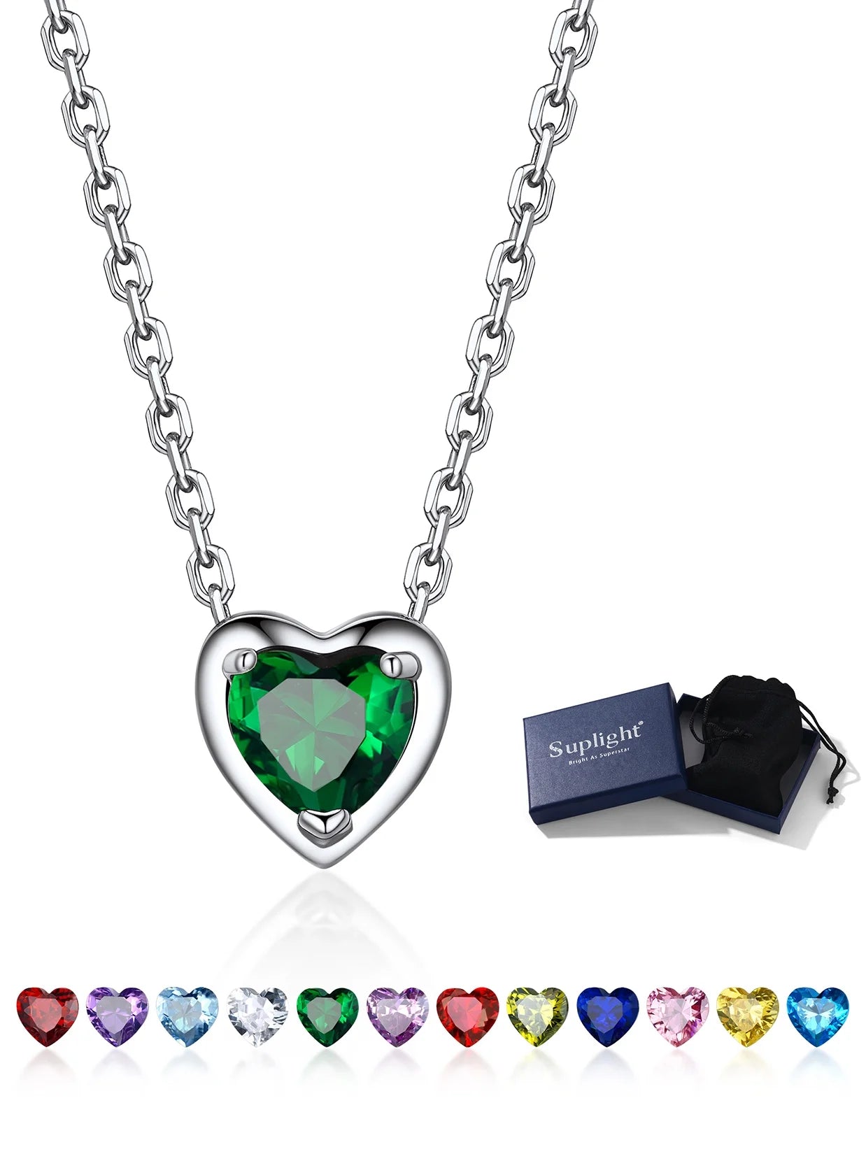 Silver Necklace 925 Sterling Silver Birthstone Love Heart Necklace Mother'S Day Gifts for Mom