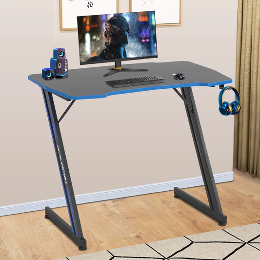 35.4In Z Shaped PC Computer Gamaing Desk with Headphone Hook,Blue