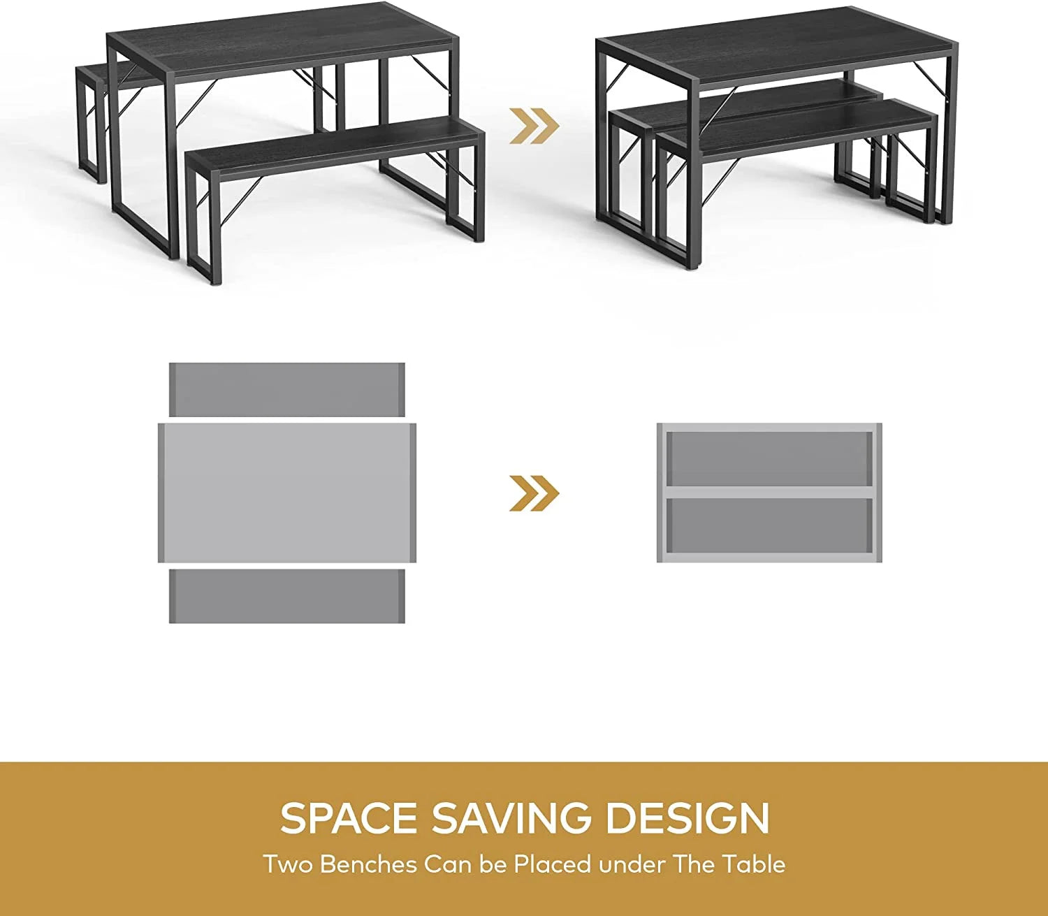 45.5" Dining Table and Bench Set for 4 - Space-Saving Black Kitchen Furniture for Apartments