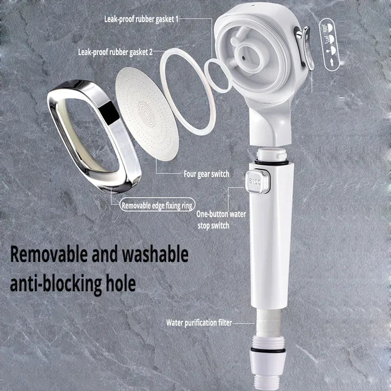 High-Pressure Water-Saving Shower Head with 3 Adjustable Modes and One-Key Stop Function for Enhanced Bathroom Experience