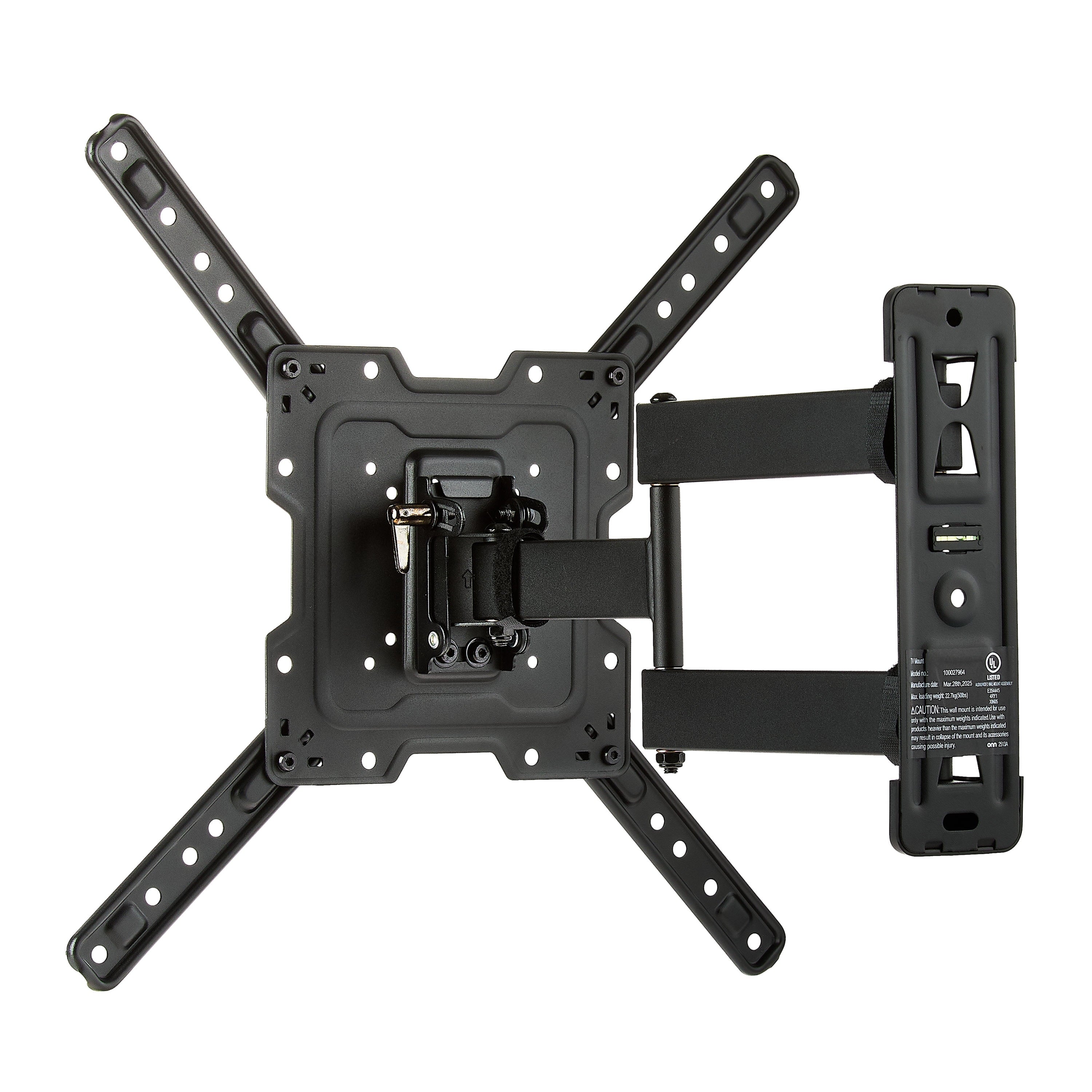 Onn Full Motion TV Wall Mount for 19" to 50" Tvs, UL Listed, Swivel ±45°, up to +5/-15°Tilting