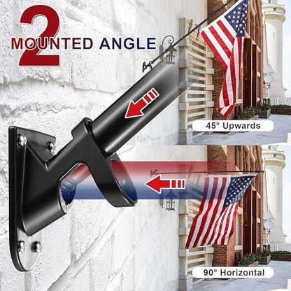 Black Flag Pole Kit for House with American Flag, 5FT Tangle Free Metal Flag Poles, 3X5 Embroidered US Flag and Holder