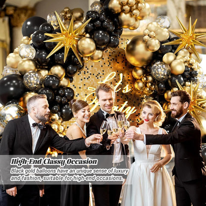 Black and Gold Balloons Garland Arch Kit, 5 10 12 18Inch Black Gold Confetti Latex Balloons for 2025 Graduation New Year Anniversary Birthday Party Decorations