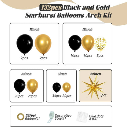 Black and Gold Balloons Garland Arch Kit, 5 10 12 18Inch Black Gold Confetti Latex Balloons for 2025 Graduation New Year Anniversary Birthday Party Decorations