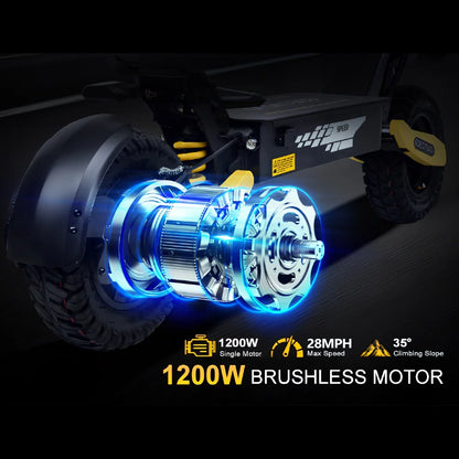 Off-Road Electric Scooter for Adults - 1200W Motor, 28MPH Top Speed, 20-Mile Range, 11" Tires, 330Lbs Capacity, Foldable Design