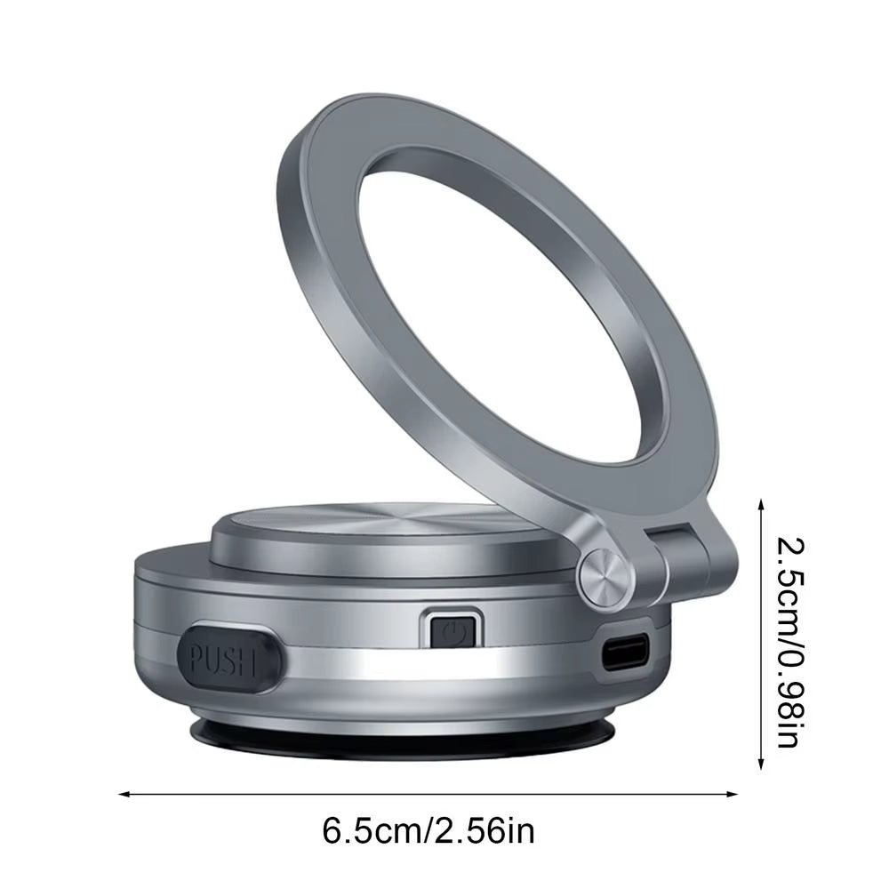 Magnetic Car Phone Mount with Vacuum Double-Sided Suction Cup, Folding Bracket, and 360-Degree Rotation