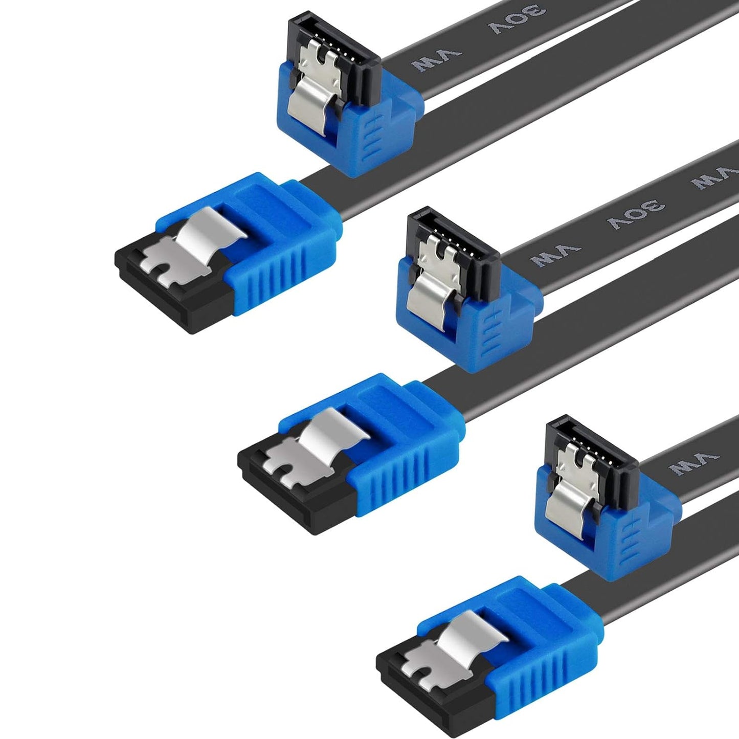 BENFEI 3-Pack SATA III Cable, 6Gbps 90-Degree Right Angle with Locking Latch, 18-Inch for SATA HDD, SSD, CD Drive, and CD Writer - Blue