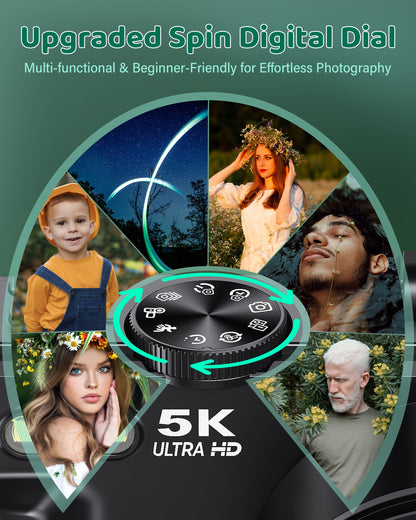 5K Digital Camera with 75MP Resolution, WiFi Connectivity, 18X Zoom, Autofocus, Flip Screen, and 32GB Memory Card for Vlogging and Photography