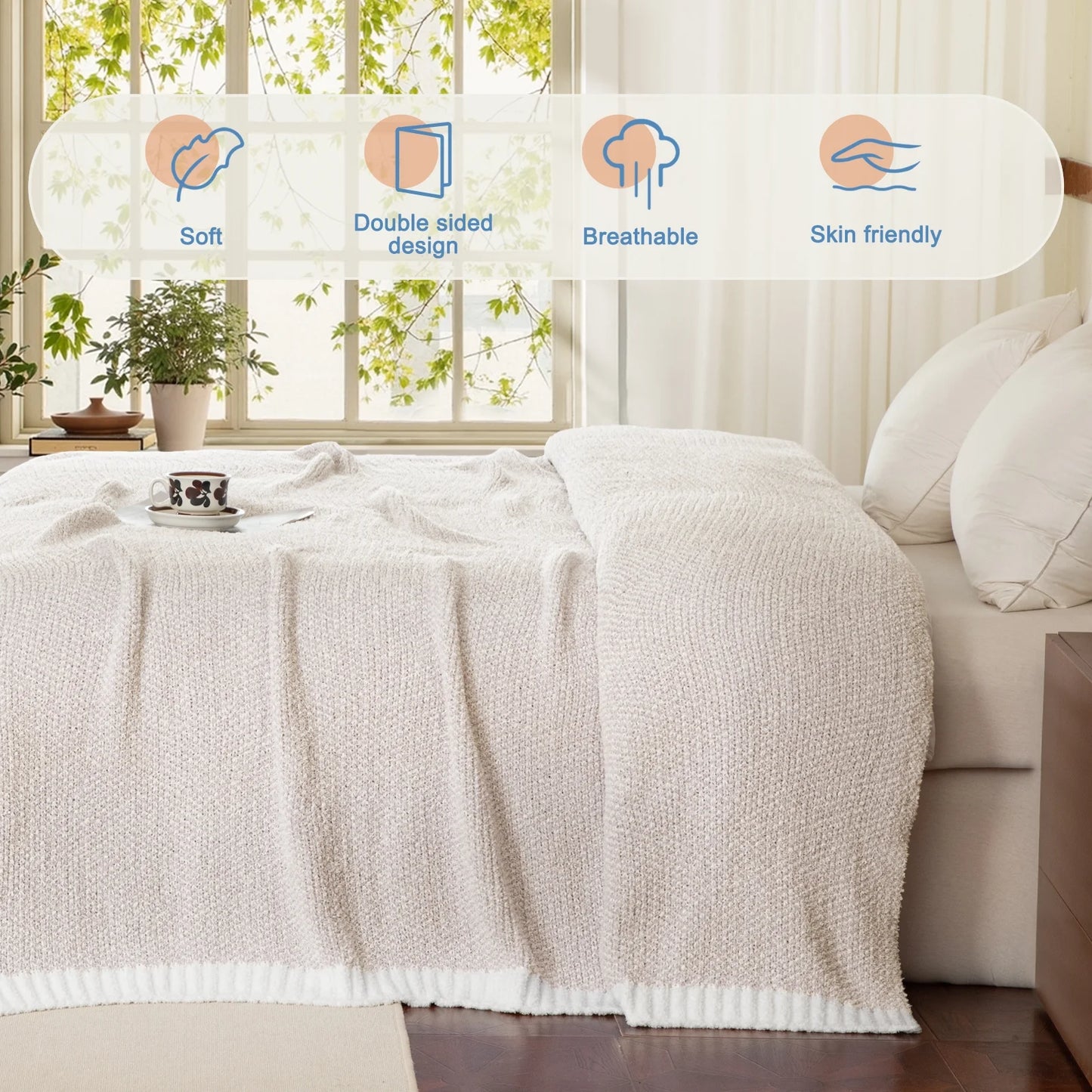 Knit Throw Blanket - Soft and Cozy for Couch, Sofa, or Bed, 50" x 60", Camel