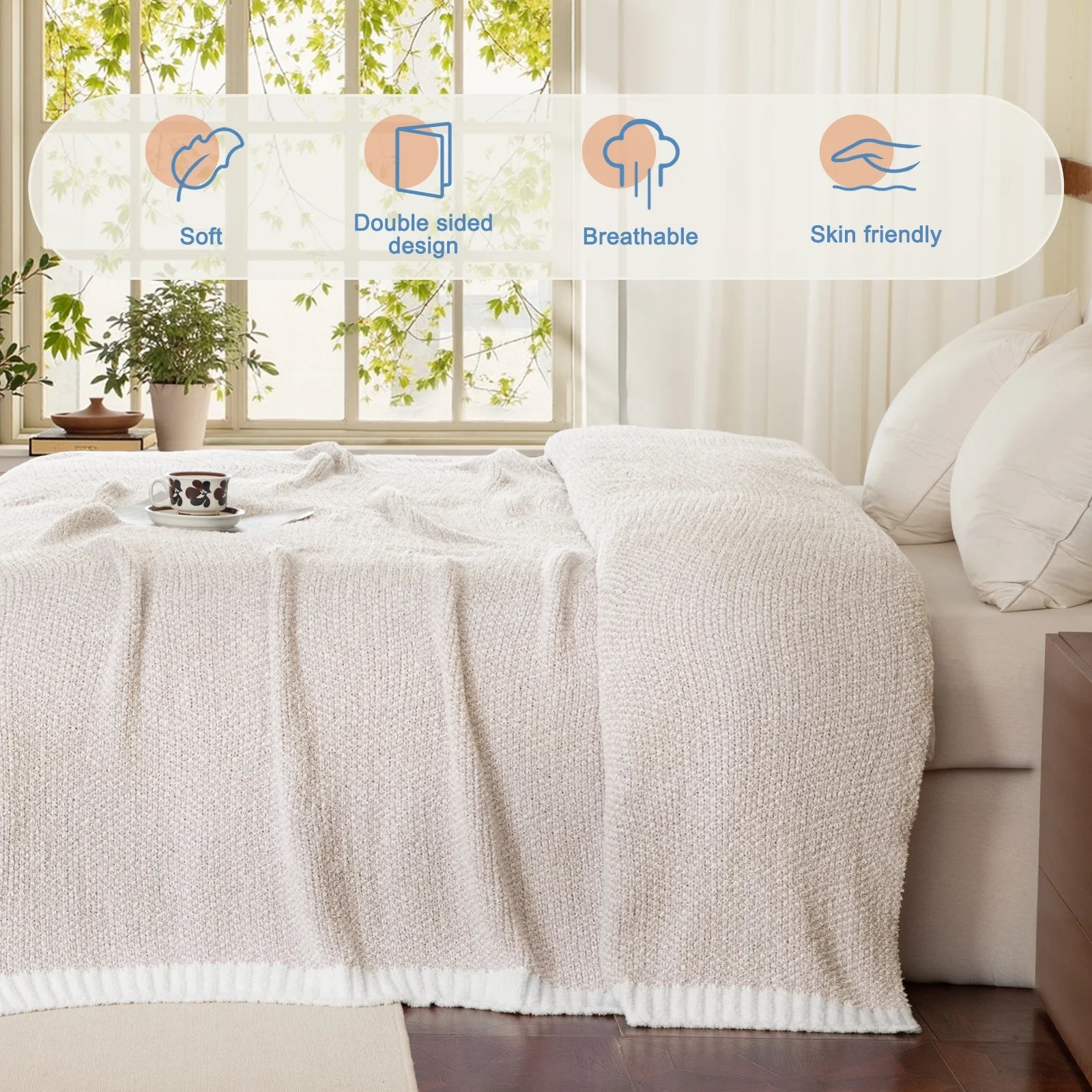 Knit Throw Blanket - Soft and Cozy for Couch, Sofa, or Bed, 50" x 60", Camel