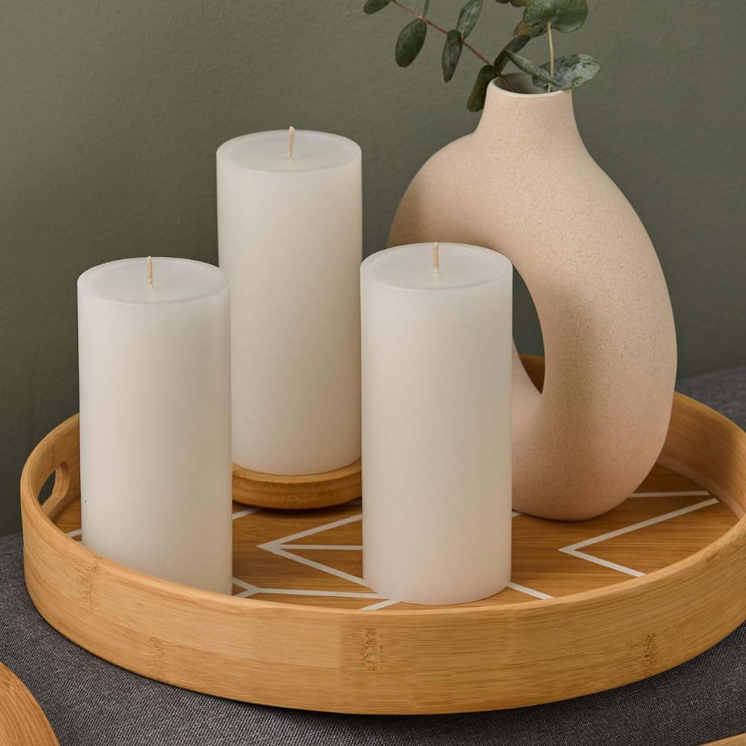 Simply Soson Set of 3 Unscented White Pillar Candles, 3x6 Inch, Smooth Texture, Dripless Design - Ideal for Weddings, Parties, Spas, Dinner, Home Décor, and Church Use