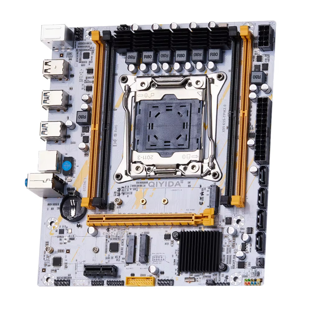 QIYIDA X99 Motherboard LGA 2011-3 Set Kit Xeon E5 2680 V4 CPU Processor 32G=2*16G DDR4 REG ECC RAM Memory NVME M.2 TPM2.0 Plug