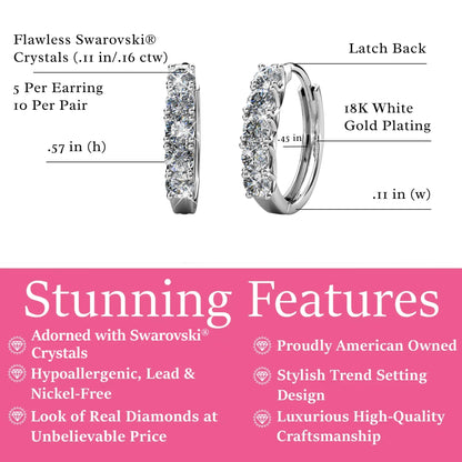 Bethany 18K White Gold Plated 15mm Hoop Earrings with Swarovski Crystals for Women