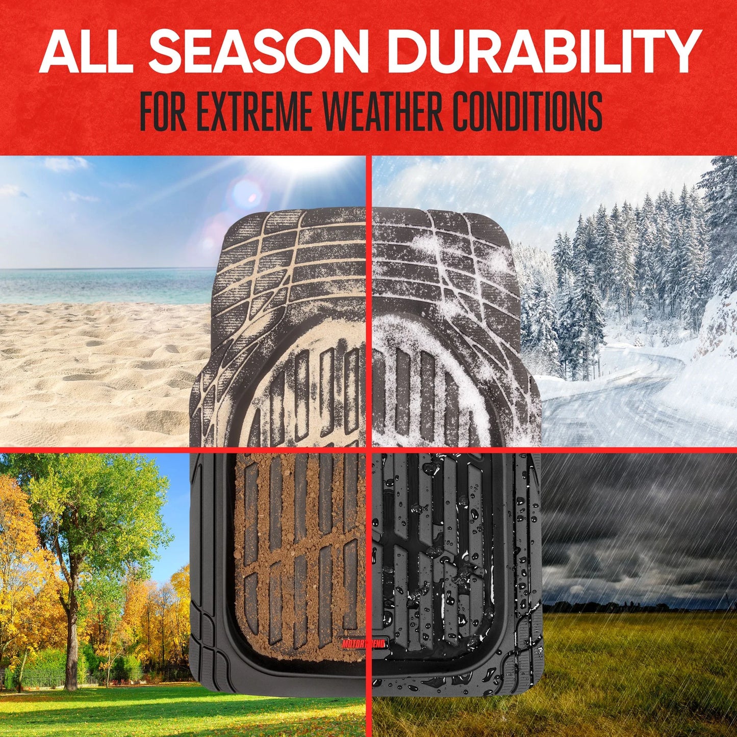 Motortrend 3-Piece Deep Dish Rubber Floor Mat for Chevrolet, Ford, Dodge, GMC, Honda, Hyundai, Jeep, Kia, Nissan, Toyota, and Volkswagen Vehicles