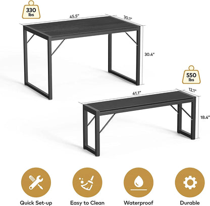 45.5" Dining Table and Bench Set for 4 - Space-Saving Black Kitchen Furniture for Apartments